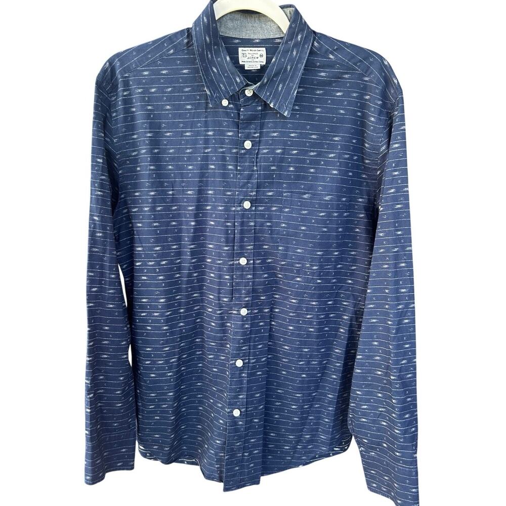 J.Crew Men’s Medium Navy Blue Woven Stripe Button Down Shirt 100% Cotton